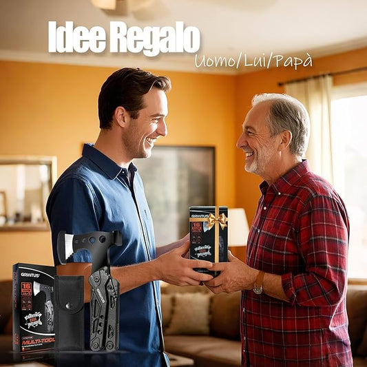 Campeggio Accessori Utili 16in1 Multitool Ascia Sopravvivenza Idee Regalo Uomo Regali Natale con Coltello Martello Pinze Seghetto Cacciavite e Guaina per Escursionismo Regali Natale