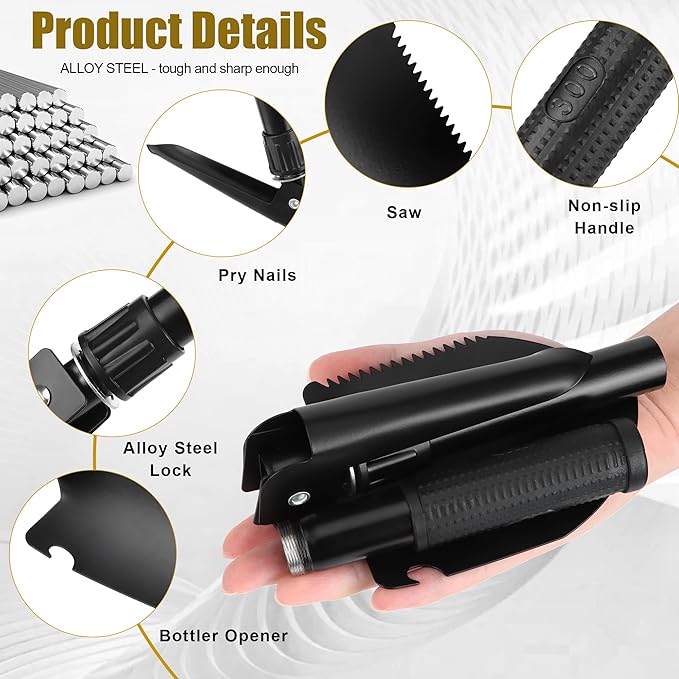 Military Pala Pieghevole, Pieghevole Militare Multifunzionale Badile Vanga Kit Mini Spade in Acciaio Portatile Vanga per Campeggio,Saccopelismo, Giardinaggio