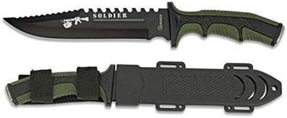 Albainox - 32405, Soldier, coltello con lama da 19 cm, per la caccia, la pesca, il campeggio, le attività all’aperto, di sopravvivenza e il bushcraft, con portabottiglie