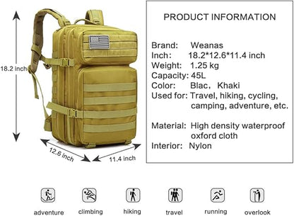 ZEHNHASE Zaino Tattico Militare 45L Tattico Molle Professionale Trekking Zaino Tasche Multiple in Nylon 600D ad Alta Capacità per Campeggio, Zaino di Assalto, Escursionismo, Patrol Camping