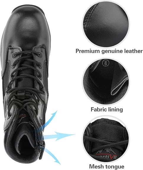 NORTIV 8 Uomo Stivali Militari da Lavoro Tattici da Uomo Escursionismo Pelle Anfibi Stivali da Combattimento