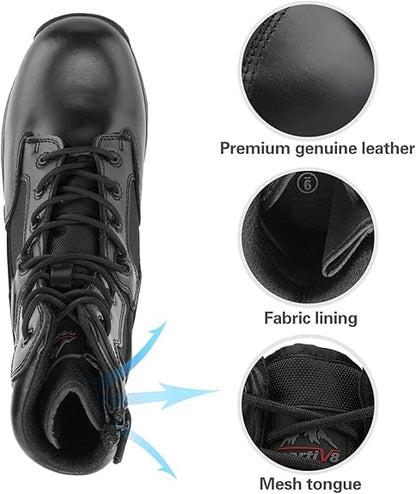 NORTIV 8 Uomo Stivali Militari da Lavoro Tattici da Uomo Escursionismo Pelle Anfibi Stivali da Combattimento