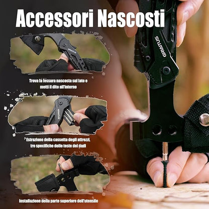 Campeggio Accessori Utili 16in1 Multitool Ascia Sopravvivenza Idee Regalo Uomo Regali Natale con Coltello Martello Pinze Seghetto Cacciavite e Guaina per Escursionismo Regali Natale