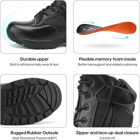 NORTIV 8 Uomo Stivali Militari da Lavoro Tattici da Uomo Escursionismo Pelle Anfibi Stivali da Combattimento