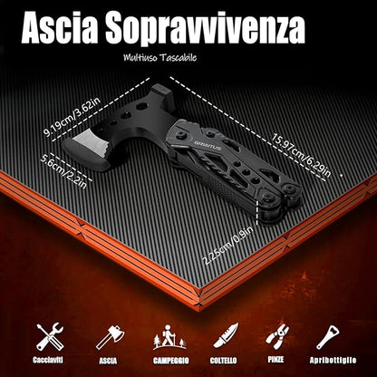 Campeggio Accessori Utili 16in1 Multitool Ascia Sopravvivenza Idee Regalo Uomo Regali Natale con Coltello Martello Pinze Seghetto Cacciavite e Guaina per Escursionismo Regali Natale
