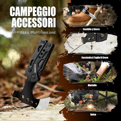 Campeggio Accessori Utili 16in1 Multitool Ascia Sopravvivenza Idee Regalo Uomo Regali Natale con Coltello Martello Pinze Seghetto Cacciavite e Guaina per Escursionismo Regali Natale