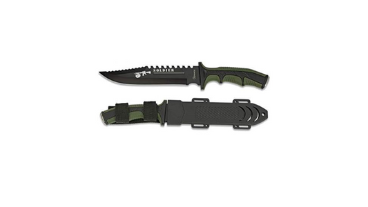 Albainox - 32405, Soldier, coltello con lama da 19 cm, per la caccia, la pesca, il campeggio, le attività all’aperto, di sopravvivenza e il bushcraft, con portabottiglie